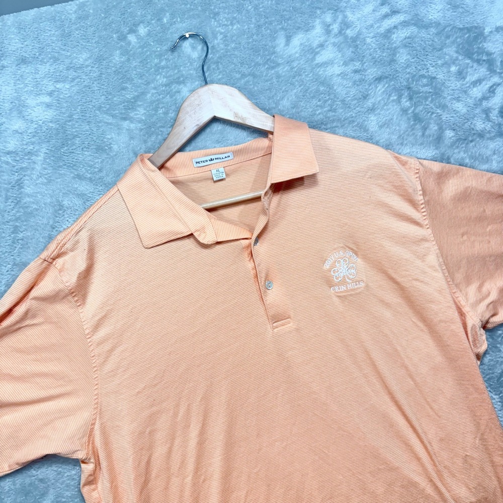 Peter Millar Polo‎ Mens XL Orange 2017 US Open Erin Hills Micro Stripe Cotton